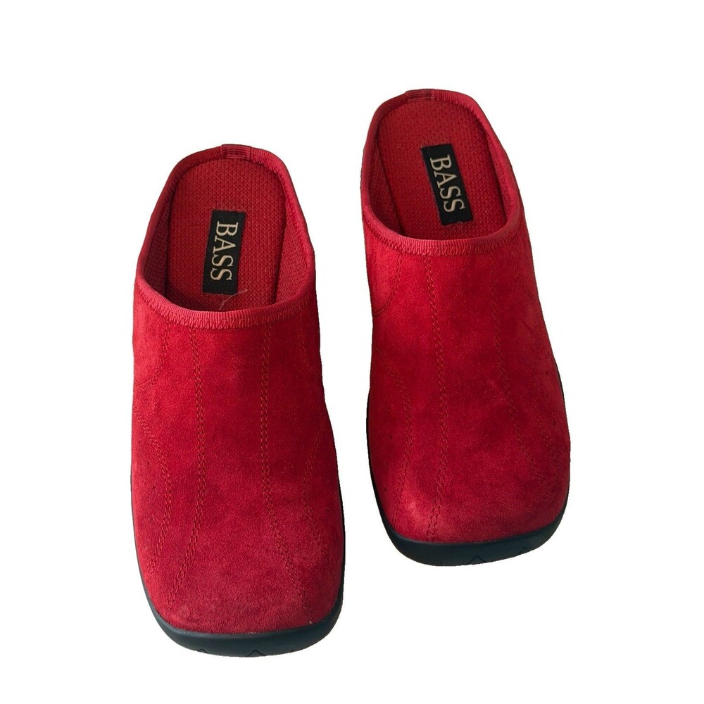 Bass Shadow Women's Red Suede Leather Clog Mules Slip On Size 7.5 M QBC3